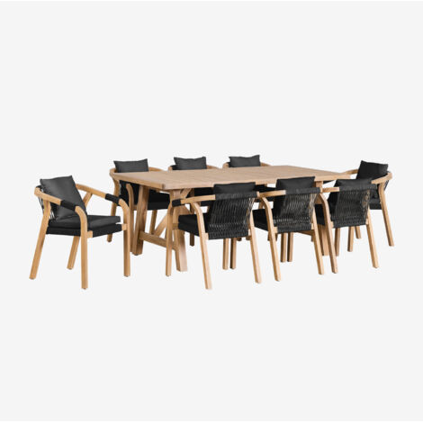 SKLUM Set aus rechteckigem Tisch 200x100 cm und 8 Esszimmerstühlen aus Akazienholz Dubai              Rustikales Akazienbraun                     