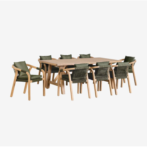 SKLUM Set aus rechteckigem Tisch (200x100 cm) und 8 Gartenstühlen aus Akazienholz Dubai Rustikales Akazienbraun (1/5)