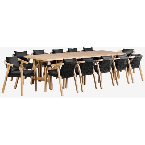 SKLUM Set aus rechteckigem Tisch (300x100 cm) und 12 Gartenstühlen aus Akazienholz Dubai Rustikales Akazienbraun