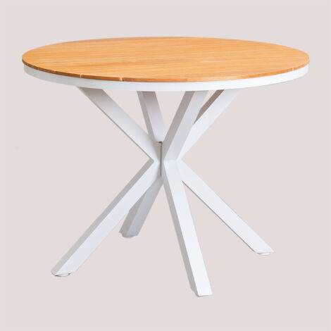 SKLUM Runder Gartentisch aus Eukalyptusholz und Aluminium Archer Gardenia Weiß Ø100 cm                                 