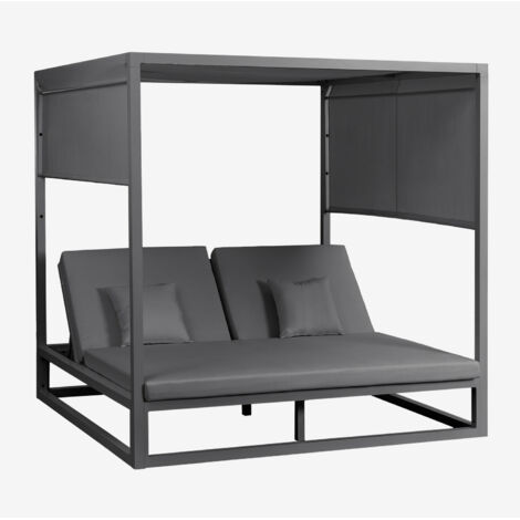 SKLUM Liegendes balinesisches Bett aus Aluminium und Nasau-Stoff Grau Graphit