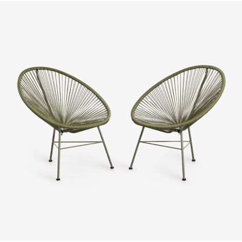 SKLUM 2er-Pack Gartenstühle aus Stahl und Kunstgeflecht New Acapulco Tiefes Grün Olive                                  