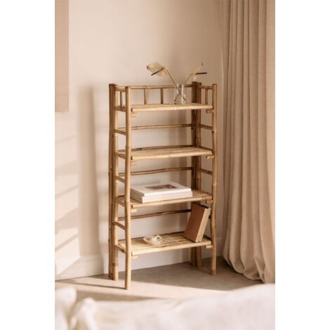 QZZCED Bambus Regal 4 Böden - 35x35x117cm Wohnzimmerregal Quadratisch Natürlich