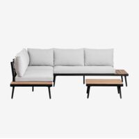 SKLUM Gartenset mit 4-Sitzer-Ecksofa und Couchtisch aus Aluminium und Akazienholz Kalen Schwarz