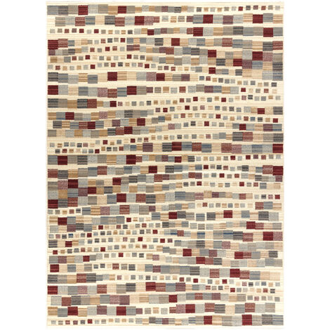 Alfombra de lana KILIM 7950/52933 Geometric beige / gris / burdeos beige 80x140 cm