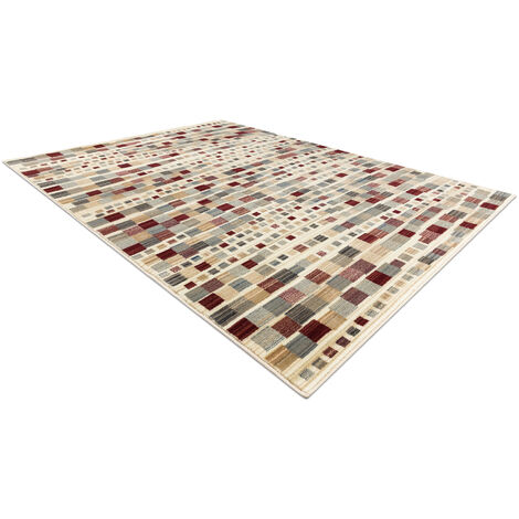 Alfombra de lana KILIM 7950/52933 Geometric beige / gris / burdeos beige 80x140 cm