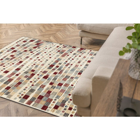 Alfombra de lana KILIM 7950/52933 Geometric beige / gris / burdeos beige 80x140 cm