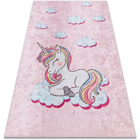 Alfombra Infantil De Nubes - 160x230 Cm, Rosa, Suave Y Lavable