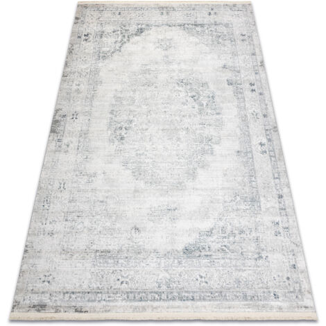 DISTIN 0201A Blanco / azul / verde claro alfombra moderna - Adorno, marco, vintage, flecos white 120x170 cm (1/5)