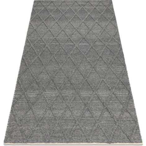 Alfombra de lana TAHAR 99001K antracita - TEJIDA A MANO bucle, Rombos, boho grey 120x180 cm (1/5)