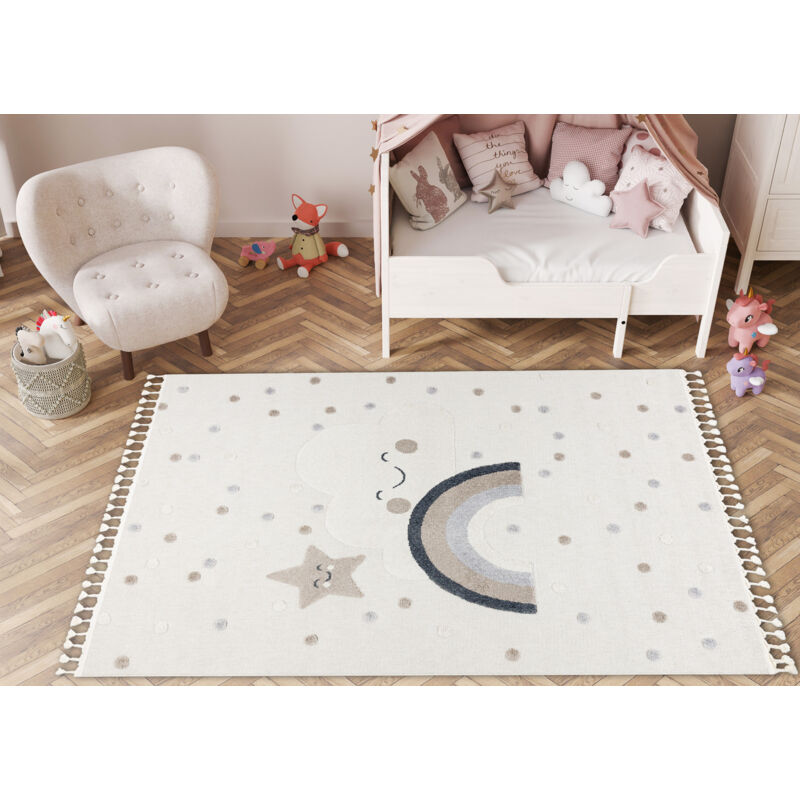 Tappeto YOYO EY78 bianco / beige - Nuvola, Arcobaleno, punti per bambi  80x150 cm