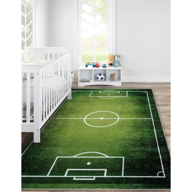 Tappeto lavabile JUNIOR 51307.803 Campo da calcio, calcio per bambini  antiscivolo - verde green 140x190 cm