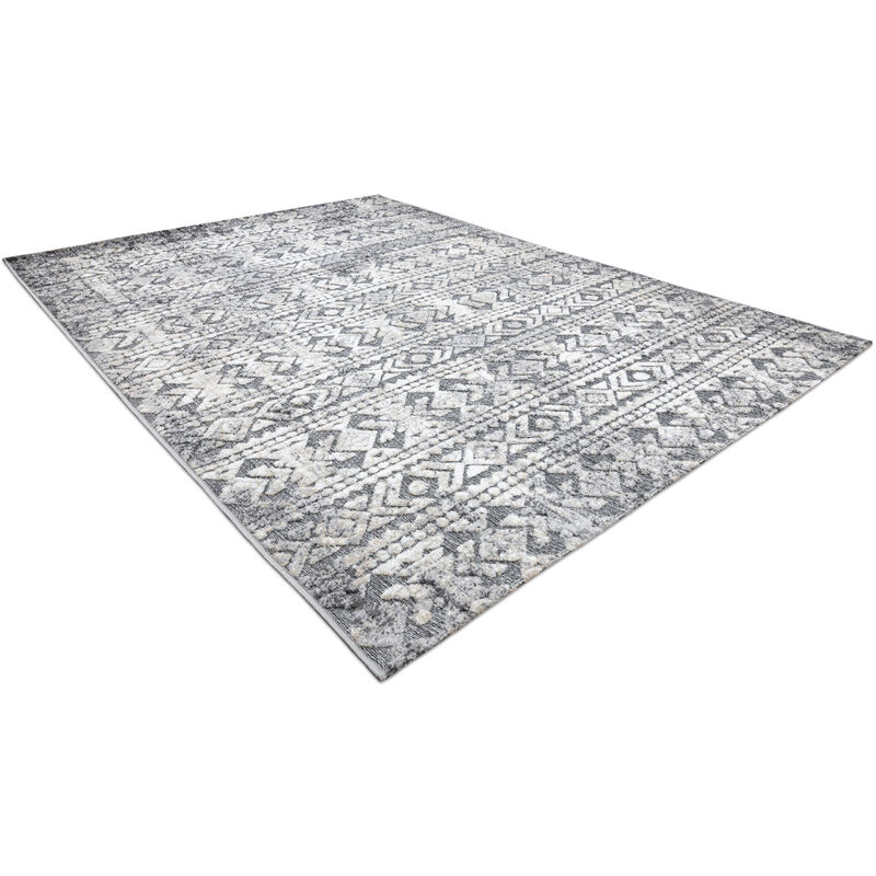 Tappeto Structural SOLE D3732 azteco, quadri - tessuto piatto grigio /  beige gray 200x290 cm