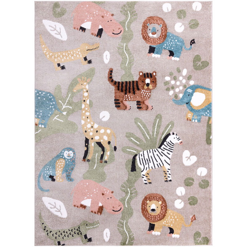 Tappeto FUN Africa per bambini, animali beige multicolor 80x150 cm