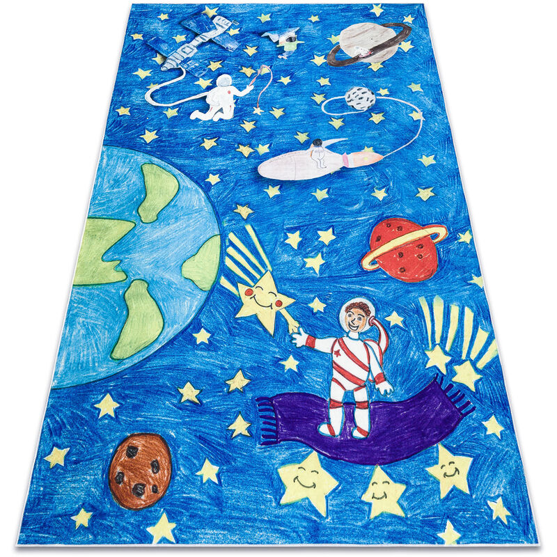 Tappeto lavabile BAMBINO 2265 Razzo spaziale per bambini antiscivolo - blu  blue 80x150 cm