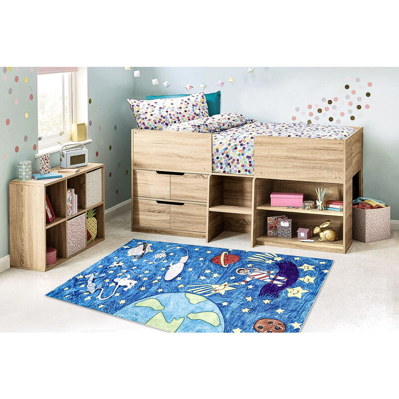 Tappeto lavabile BAMBINO 2265 Razzo spaziale per bambini antiscivolo - blu  - Tappeti