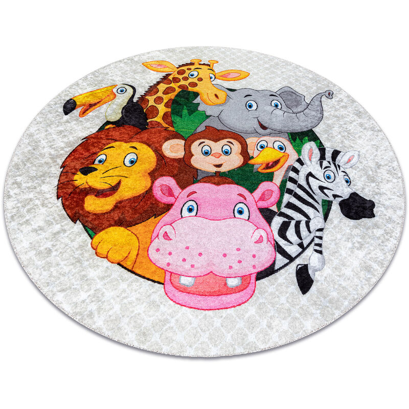 Tappeto lavabile JUNIOR 51595.801 cerchio animali, Africa per bambini  antiscivolo - grigio grey rotondo 80 cm