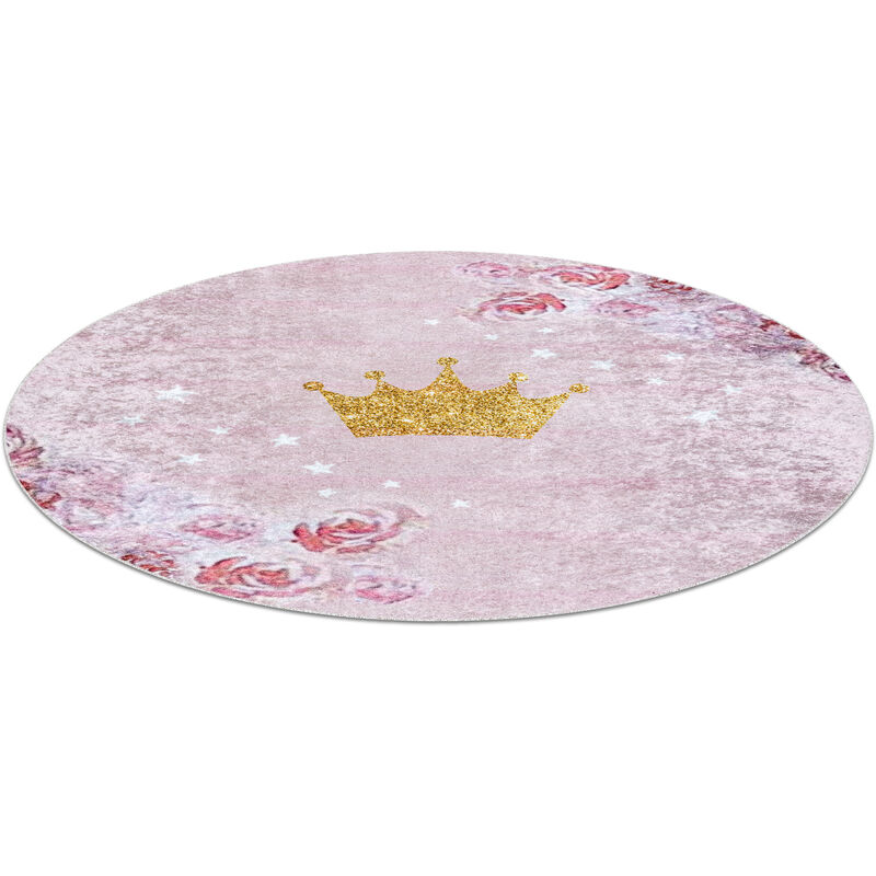 Tappeto lavabile JUNIOR 51549.802 cerchio corona per bambini antiscivolo -  rosa pink rotondo 120 cm