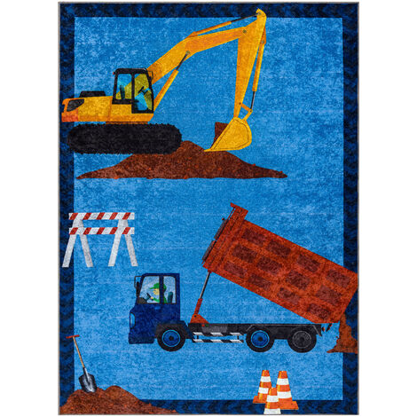 Tappeto lavabile JUNIOR 51827.803 Camion, escavatore per bambini  antiscivolo - blu blue 120x170 cm