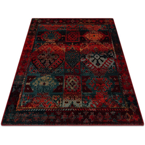 Tappeto di lana OMEGA AVAR Piazza Telaio, diamanti, orientale - rubino red 200x200 cm