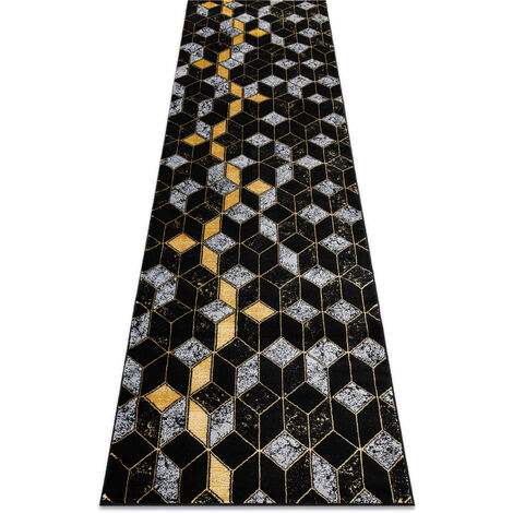 Tappeto, tappeti passatoie GLOSS moderno 400B 86 elegante, glamour, art  deco, 3D geometrico nero / oro black 70x200 cm