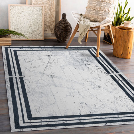 Tappeto lavabile ANDRE 1023 Telaio Marmo antiscivolo - nero / bianco white  160x220 cm