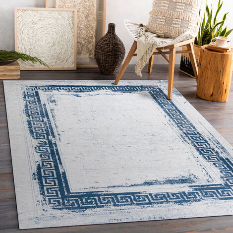 Tappeto lavabile ANDRE 1213 Greco vintage antiscivolo - bianca / blu blue  80x150 cm