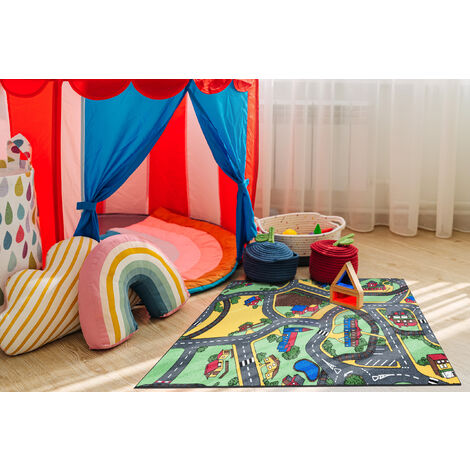 Capslpad Tappeto educativo per bambini, 15 x 8 cm, con strada stradale e auto, grande area di gioco, per sala giochi, soggiorno, stanza dei bambini, colore marrone chiaro