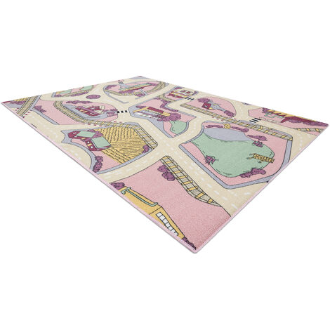 TAPPETO REBEL ROADS Playtime 63 Piccola città, antiscivolo per bambini -  rosa / beige multicolor 95x133 cm