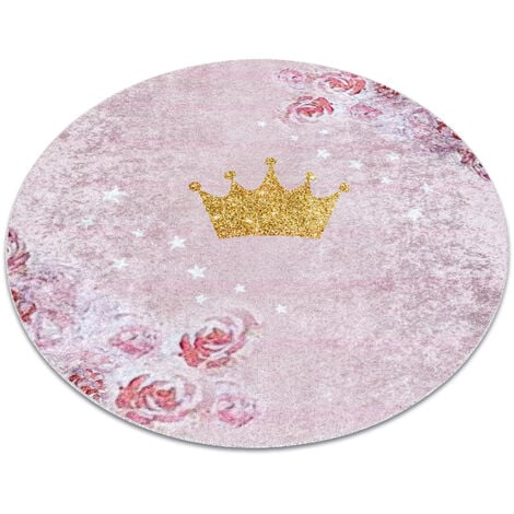 Tappeto lavabile JUNIOR 51549.802 cerchio corona per bambini antiscivolo -  rosa pink rotondo 120 cm
