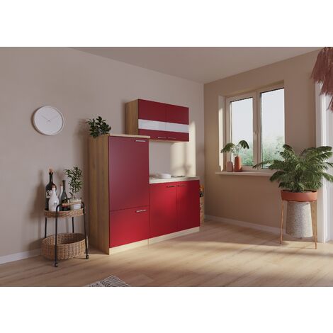 respekta Küchenzeile Küche Singleküche Einbauküche Küchenblock 160 cm Eiche rot