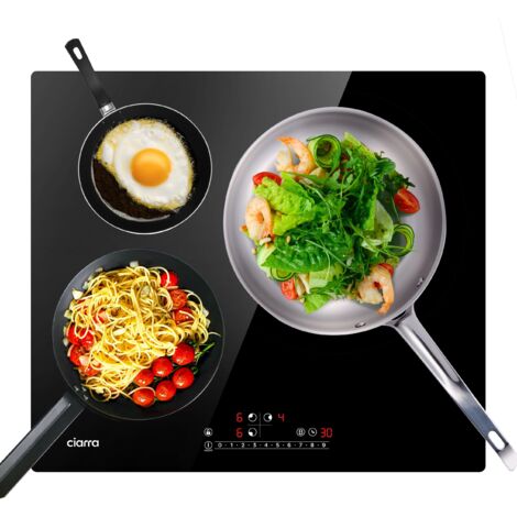 CIARRA CD3BBIH Einbau Induktions-Kochfeld 3 Zonen Induktionskochfeld 59cm mit Power Booster Touch-Bedienung 6200W