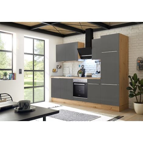 Küche Küchenzeile Winkelküche Marleen Premium 220 cm Grau Artisan Eiche  Respekta