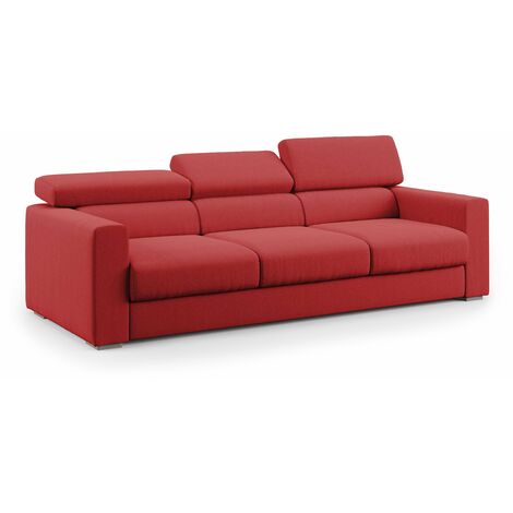 Dylan Canapé avec pouf amovible à 3 assises en tissu effet coton imperméable T13 240 cm rouge (1/5)