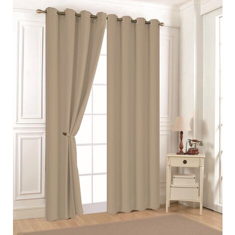 Rideau uni Aveline 140 x 240 cm – Couleur taupe – 100 % microfibres – 8 anneaux de fixation pour installation facile – Rêves & Déco