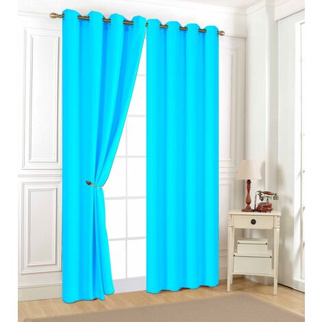 Lot de 2 rideaux uni Aveline 140 x 240 cm – Turquoise – 100 % microfibres – 8 anneaux pour installation facile – Rêves & Déco