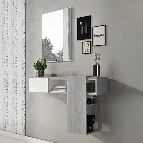 Mobile ingresso RICH Gihome ® bianco cemento sospeso moderno specchio design