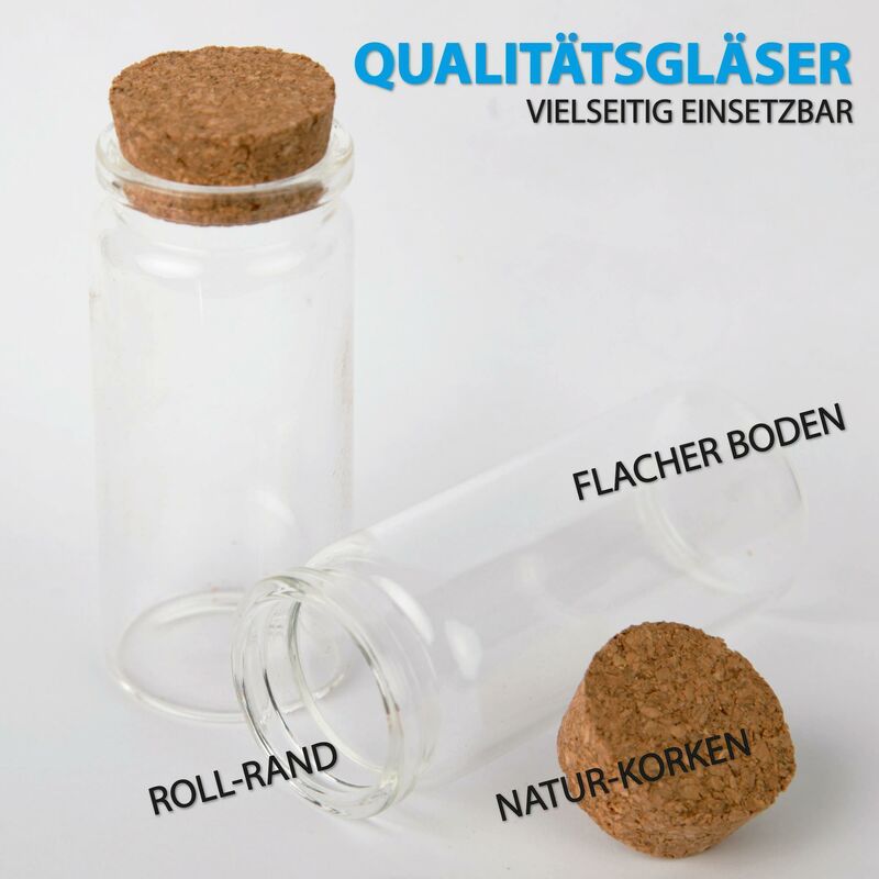 20 Stück Fläschchen Flaschen Mini Glasflasche mit Korkverschluss