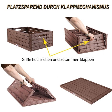 Stabile Klappbox in Holzoptik 40 x 30 x 16,3cm ( 16 L ) Stapelbare  Lagerkisten - Faltbarer Einkaufskorb - Robust und belastbare Klappkiste