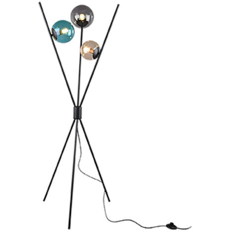 Lampada Piantana 3 Aste 3 Luci Sfere Vetro Fume H 150 cm Nera Lance GD Trio