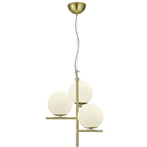 Lampada a sospensione 3 luci, metallo e vetro, ottone opaco e bianco, D 40 cm, Pure (1/4)