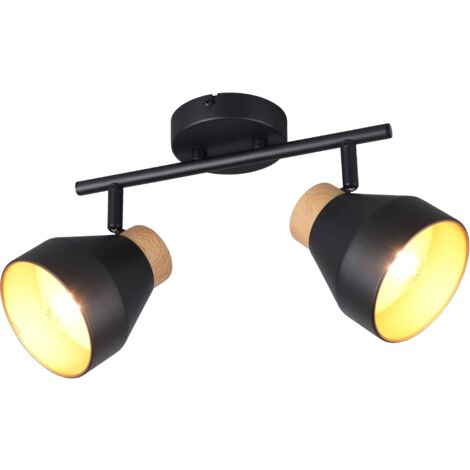 Barra 2 luci, metallo e legno, nero opaco, L 32 cm, Valentin (1/5)