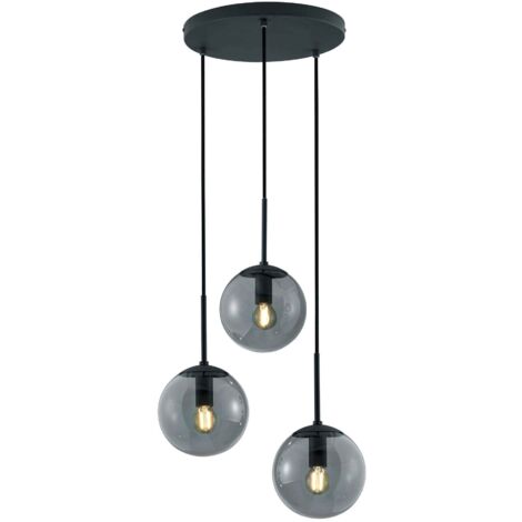 Lampada a sospensione 3 luci, metallo e vetro, antracite e fumé, D30 cm, Balini (1/3)