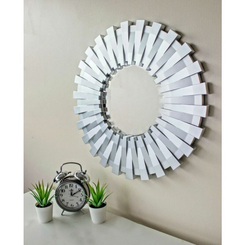 Large 50cm Round Mirror, Silver Sunburst Wall Mirror Decorative