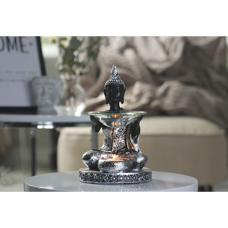 Aroma Burner Buddah Candle Lamp Silver Sitting Buddha Oil or Wax