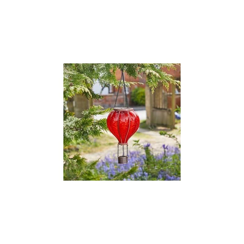 Hanging Solar Light For Garden TERESA'S COLLECTIONS Solar Hot Air Balloon Light – 45cm Rainbow Glass Effect, Hanging Garden Ornament & Gift Garden Ornaments Outdoor