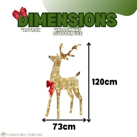 Christmas Reindeer 120cm LED Light Lit Up Xmas Rudolf Garden Lighting Large Stag Deer Pre-Lit Garden Ornament Decorative Deluxe Indoor Outdoor Luxury XL Reindeer Christmas Outdoor Decorations (1/5)