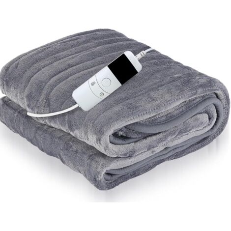 Grey Fur Throw Electric Heated Blanket 120cm X 160cm - Quick Heat And Overheat Protection Heated Throws For Adults - Electric Blanket Heated Throw For Sofa W/ 10 Heat Settings