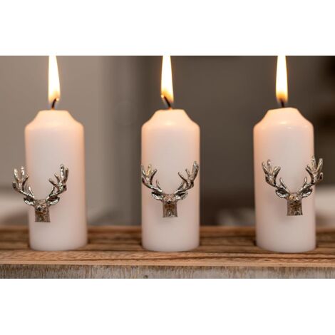 Candle Pins Stag Ornaments - Silver Reindeer Antler Christmas Decorations, Hard-Wearing Metal 3-Pack - Rustic Table Home Decor, Wedding, Good Wedding Gift. (Candle not Included) (1/5)