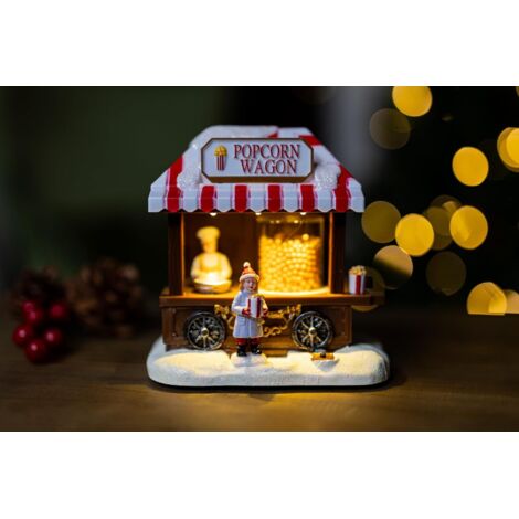 Christmas scene Popcorn Cart Traditional Festive Village Scene Light Up Christmas Decoration Ornament With LED Multi Colour Xmas Lights Battery Operated USB Connection (1/5)